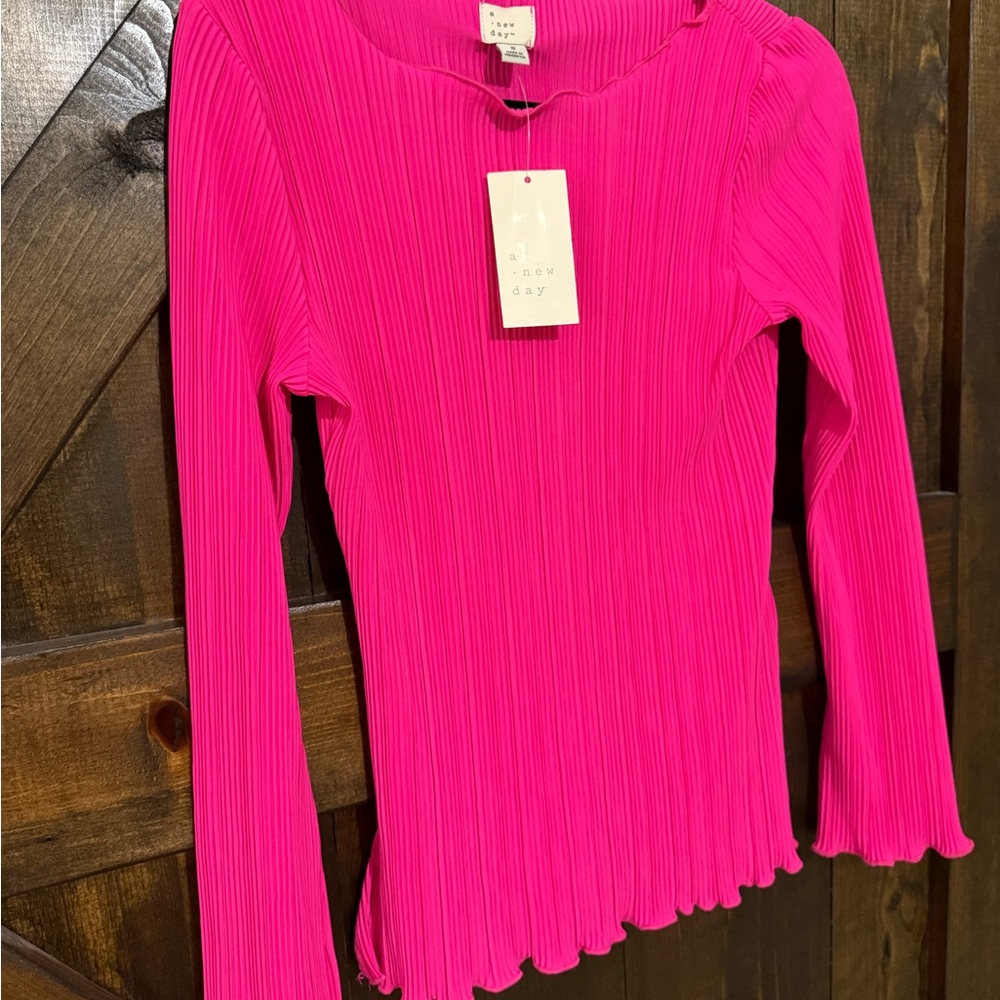 a new day Fuchsia Long Sleeve Ribbed Top